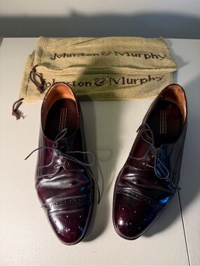 Johnston & Murphy Profiles Burgundy Leather Cordavan Wingcap Toe Shoes Mens 11